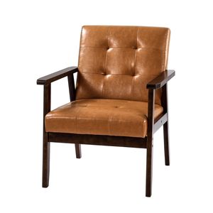 Poltrona Moderna Mid-Century con Struttura in Legno Massello, Gambe Antiscivolo, Rivestita in Pelle PU e Lana per Centri Commerciali e Aree Relax - Product Image 3