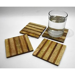 Juego de 4 Posavasos de Madera con Incrustaciones de Latón de Estilo Clásico, Diseño Circular, 5 mm, de Madera de Sheesham, con Decoración Artística - Product Image 6