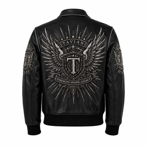 Veste en cuir véritable pour homme de haute qualité, personnalisable, écologique, coupe-vent, style streetwear, avec fermeture éclair et logo frontal. - Product Image 2