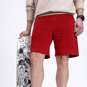 Shorts Bermuda Homme Rouge Taille Élastique Couleur Unie Style Décontracté Coton Respirant Taille Mi-Haute - Product Image 3