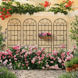 Juego de Enrejados de Metal Negro para Jardín con Diseño Decorativo de Espirales, Paneles de Soporte para Plantas Trepadoras, Decoración para Pared Exterior de Jardín - Product Image 3