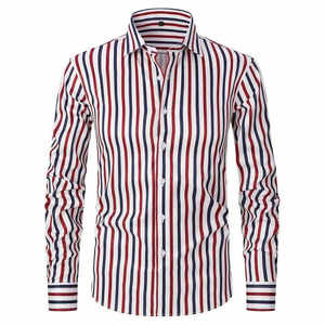 Camisa de Vestir de Manga Larga a Rayas para Hombre, Cuello Clásico, Estilo Casual, 100% Algodón Popelina, Antiarrugas, para Primavera - Product Image 1