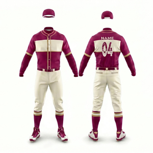Uniforme de Béisbol para Hombre, Color Granate Crema, Manga Larga, Transpirable, Pantalones de Jersey de Poliéster, Nombre y Número Personalizados, Ropa de Equipo - Product Image 5