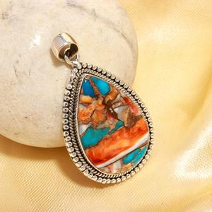 Pendentif en argent sterling avec turquoise coquille d'huître et pierre naturelle tendance en forme de poire, vente en gros, cadeau pour femme - Product Image 1