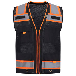 Paquete de 5 chalecos de malla ligeros de color negro liso para hombre, chaleco de seguridad adecuado para carreteras, sitios industriales, inspecciones, ropa de trabajo, chaleco para hombre - Product Image 1