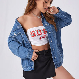 Gilet en jean pour femme, col mandarin, bouton unique, imprimé léopard, décontracté, longueur normale, coton, printemps, style blouson - Product Image 3