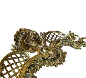 Large Rococo Bronze Wall <b>Mirror</b>, Ornate Gilt Frame, <b>Shell</b> Crest, Pierced Lattice Corners - Product Image 2