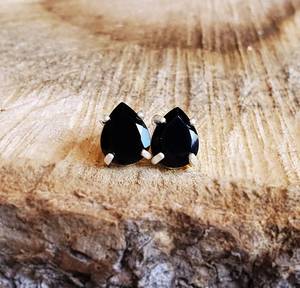 Teardrop Onyx <b>Stud</b> <b>Earrings</b> Small Pear Genuine Onyx Posts Unique Black Onyx Dainty <b>Earrings</b> 925 Sterling <b>Silver</b> Jewelry - Product Image 3