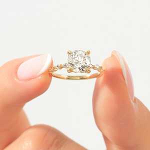 Moissanite 1CT Round Cut Promise <b>Solitaire</b> <b>Ring</b> Original 925 <b>Silver</b> With Gold Plated Fine Flower Style Classic Gift Jewelry - Product Image 1