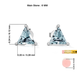 Silver Plated Sterling Silver Trillion Cut Prong <b>Aquamarine</b> <b>Stud</b> <b>Earrings</b> Classic Women's Jewelry Heerani Jewels - Product Image 6