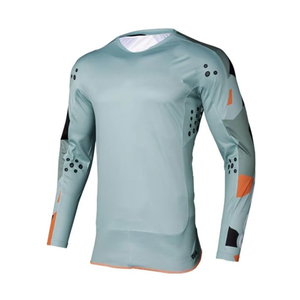 Customized Men's Long Sleeve <b>Cycling</b> Jersey-Light Blue/Orange/Black Geometric Pattern Breathable Quick Dry 100% Polyester Fabric - Product Image 1