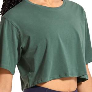 T-shirt court oversize pour femme, manches courtes, coupe ample, en coton, pour le sport, le yoga, le streetwear, vente en gros, fournisseur OEM - Product Image 5