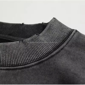 Hombres de gran tamaño boxy recortada 100% algodón 500 GSM pesado ácido lavado vintage sudadera desgastada streetwear cuello redondo - Product Image 4