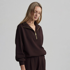 Sudadera de mujer al por mayor con media cremallera, logotipo personalizado, estilo oversize, talla grande, holgada, para otoño e invierno - Product Image 1