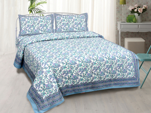 Drap plat en coton imprimé de Jaipur, 200 fils, toutes saisons, écologique, durable, lavable, respirant, doux pour la peau, taille complète - Product Image 1