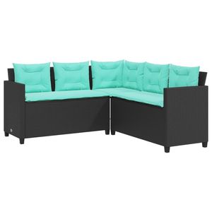 Sofá de Patio de Ratán PE Negro y Azul con Acero con Recubrimiento en Polvo y Vidrio Templado, Muebles de Exterior - Product Image 5