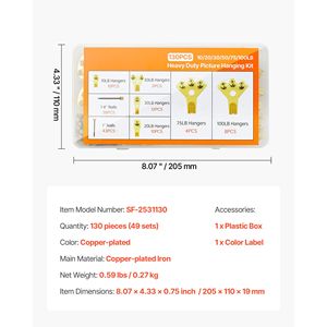 Kit per Appendere Quadri da 130 Pezzi con Ganci in Metallo da 10-100 libbre, Include Ganci e Chiodi - Product Image 5