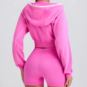 Sudadera con Capucha y Parches Bordados Estilo Vintage, con Logotipo Personalizado, Lavado Ácido, Conjunto de 2 Piezas con Pantalones Cortos para Mujer - Product Image 2