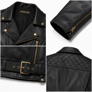 <b>Men's</b> Drum-Dyed Horsehide <b>Leather</b> <b>Jacket</b> Breathable Windproof Eco-Friendly Quilted Cafe Racer Slim Perfecto Moto Biker - Product Image 4