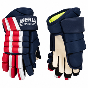 Gants de hockey sur glace IBERIA Premium personnalisés bleu marine et rouge |   Gants de protection pour joueurs de hockey |   Vente en gros OEM - Product Image 1