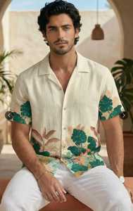 Chemise hawaïenne d'été pour hommes, manches courtes, col rabattu, imprimé floral, haut boutonné pour la plage - Product Image 4
