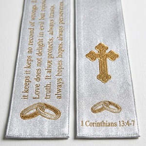 Étole en satin blanc brodée de fils d'or avec inscription biblique 1 Corinthiens 13, étole de clergé pour officiant de mariage chrétien et ministre - Product Image 5