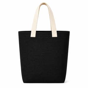 Sac fourre-tout en jute noir avec imprimé floral blanc, poignées crème, style minimaliste, toutes saisons - Product Image 3