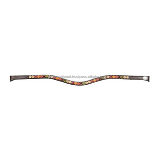 Cintas para la Frente de Caballo de Cuero Negro en Todas las Formas y Tamaños Personalizados, Decoradas con una Sola Hilera de Cristales de Colores Brillantes - Product Image 4