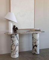 Table console moderne minimaliste en marbre Calacatta Viola, durable, avec finition polie et bord carré, pour salon