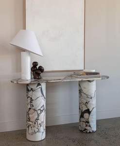 Marble Solid Surface Water Resistant Modern Console Table with Polished Finish and <b>Square</b> <b>Edge</b> for Interior Use - Product Image 2