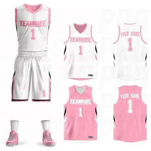Maillot de basket-ball personnalisé pour homme, blanc et rose, uniforme sportif avec nom et numéro imprimés - Product Image 1