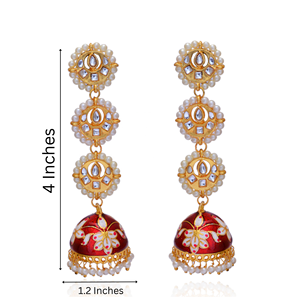 Nouvelles boucles d'oreilles longues tendance en laiton Meenakari et Kundan, boucles d'oreilles Jhumka émaillées de créateur pour femmes et jeunes filles, idéales pour les mariages et les fêtes - Product Image 6