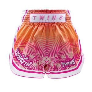 Shorts de Muay Thai Twins Special ELEMENT en Verde y Rosa, Tela Satinada Ligera, Ajuste Personalizable, Unisex, para Entrenamiento - Product Image 2