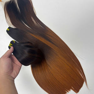 Prix de gros 100% brut vierge vietnamien humain dentelle trame os droit brun mélange de couleur Super Double Drawn Extensions de cheveux - Product Image 4