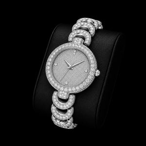Montre de luxe ronde sertie de diamants, bracelet en acier inoxydable argenté, montre-bracelet à quartz pour hommes et femmes, style premium - Product Image 3