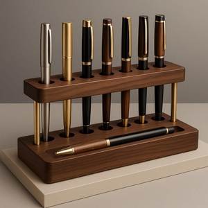 Porte-stylo en bois sculpté à la main, design traditionnel élégant et multifonctionnel, organisateur de papeterie de bureau pour mariage et espace de travail - Product Image 1