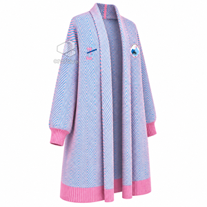 Jack And Jill Of America Sorority Women's Longline Herringbone Knit Duster <b>Cardigan</b> Open Front Embroidered Ribbed Cuff Sweater - Product Image 2
