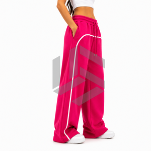 Custom Women Winter Wide Leg Flat Front Sweatpants High Waist Baggy Jogger Pants Oversized Fleece <b>Track</b> Pants Contrast Piping - Product Image 6