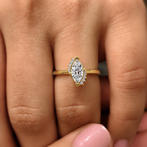 Bagues de fiançailles et de mariage vintage en or massif 14 carats avec diamant de laboratoire taille marquise, certifiées IGI, bijoux personnalisés, vente en gros directe d'usine - Product Image 2