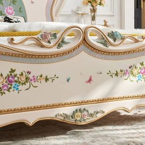 Ensemble de chambre à coucher classique Beverly Hills, blanc floral, lit en acajou sculpté pour villa ou hôtel, garanti - Product Image 6