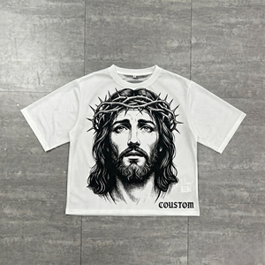 Camiseta Blanca de Manga Corta Personalizada para Hombre con Estampado de Cupido, Tejido Jersey Transpirable, Cuello Redondo, Estilo Casual - Product Image 2