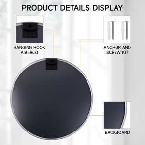 24-Inch <b>Silver</b> Circle Wall <b>Mirror</b> with Metal <b>Frame</b> Round Bathroom <b>Mirror</b> Circular <b>Mirrors</b> 24-Inch <b>Silver</b> <b>Mirror</b> - Product Image 6