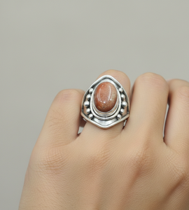 Bague en pierre de soleil naturelle, argent sterling 925, plaqué or rose et or jaune, bijoux faits main, style vintage, bague bohème pour elle - Product Image 3
