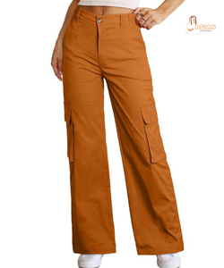 Pantalon cargo décontracté en toile 100 % coton de haute qualité pour femme, coupe droite, taille haute, six poches, respirant et coupe-vent pour l'automne - Product Image 1