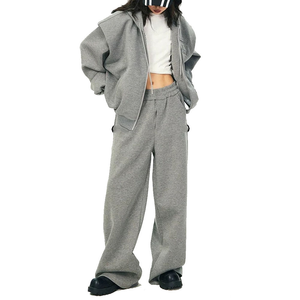 Conjunto Deportivo Casual de Forro Polar con Capucha para Mujer, Color Sólido, Manga Corta, Corte Holgado, 100% Algodón, Ropa de Invierno, Oferta Online - Product Image 3