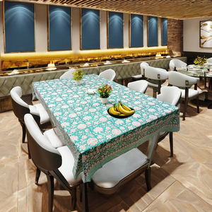 Nouvelle Nappe Tendance Faite Main en Coton Indien Écologique Imprimé Floral Vert et Blanc, Taille Double/Queen, Style Français - Product Image 1