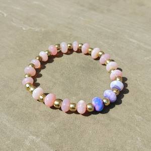 Natural <b>Pink</b> Purple Opal Smooth Rondelle Beads Stretchable Bracelet Opal Adjustable Beaded <b>Healing</b> Stone Bracelet Jewelry Bulk - Product Image 2