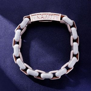 Pulsera cubana de 16 mm en dos tonos con nombre personalizado y diamantes de moissanita D VVS, con certificado de autenticidad, unisex. - Product Image 1