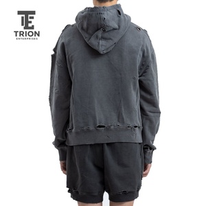 เสื้อฮู้ดดี้ผู้ชายแบบขาดๆ ทรงโอเวอร์ไซส์ ผ้าฟลีซ ผ้าฝ้าย มีฮู้ด สไตล์สตรีทแวร์  รับสกรีนโลโก้ ขายส่ง - Product Image 5