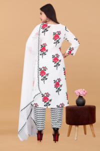 Wholesale <b>magic</b> printed White kurta <b>set</b> v neck for ladies kiran nexus eco friendly garment supply - Product Image 3